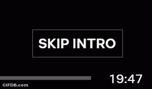 A Screen Shows A Hand Pointing To The Word Skip Intro GIF