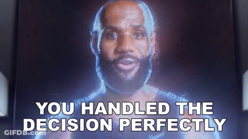 A Screen Shows A Man With The Words " You Handled The Decision Perfectly " Below Him GIF