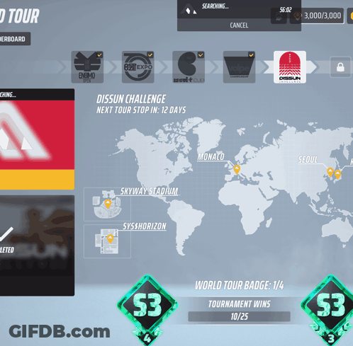 A Screen Shows A Map Of The World And Says " Next Tour Stop In 12 Days " At The Top GIF