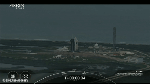 A Screen Shows A Rocket Being Launched And Says Axiom Space On The Bottom GIF