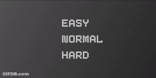 A Screen That Says Easy Normal And Hard With A Smiley Face GIF
