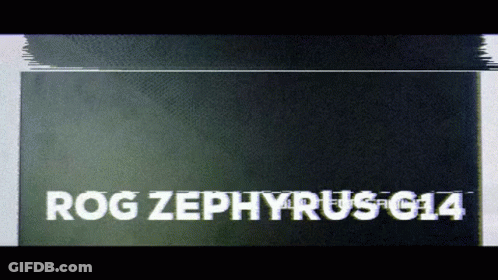 A Screen That Says Rog Zephyrus G14 In White Letters GIF