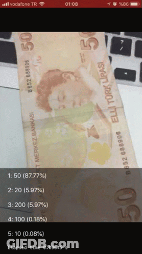 A Screenshot Of A 50 Tl Bill On A Cell Phone GIF