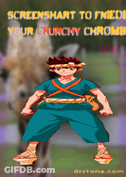 A Screenshot Of A Cartoon Character With The Words " Screensmart To Fried Your Crunchy Chrome " GIF