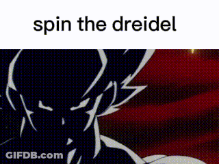 A Screenshot Of A Cartoon Character With The Words `` Spin The Dreidel '' Written Above Him . GIF