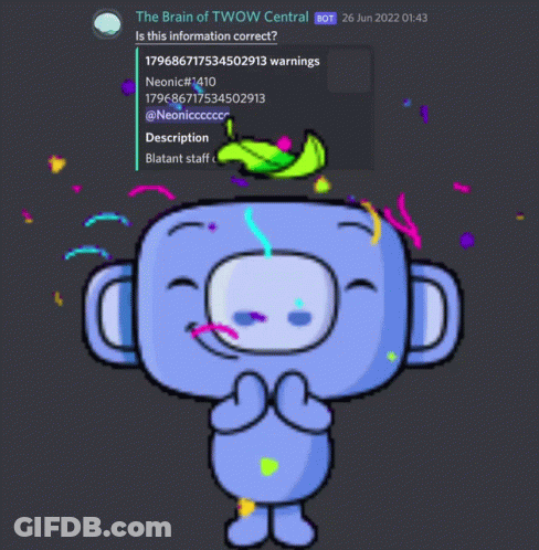 A Screenshot Of A Discord Bot That Says " The Brain Of Twow Central " GIF