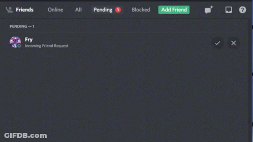 A Screenshot Of A Discord Page Showing A Pending Friend Request For Fry GIF
