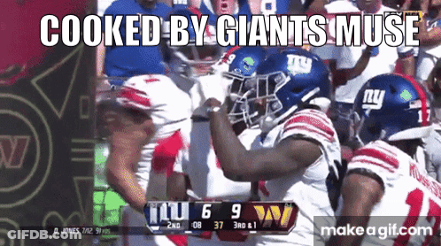 A Screenshot Of A Football Game With The Words Cooked By Giants Muse GIF