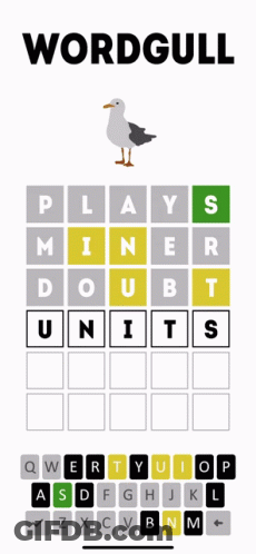 A Screenshot Of A Game Called Wordgull With A Seagull In The Middle GIF