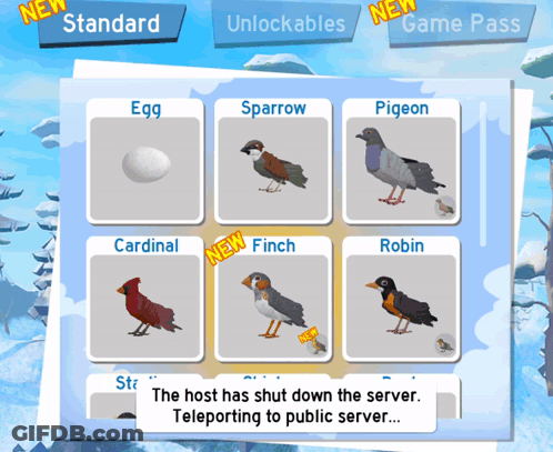 A Screenshot Of A Game Showing Different Birds Including Cardinal Finch And Robin GIF