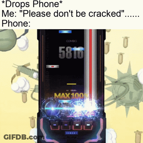 A Screenshot Of A Game That Says ' Drops Phone Me Please Don 'T Be Cracked ' On It GIF