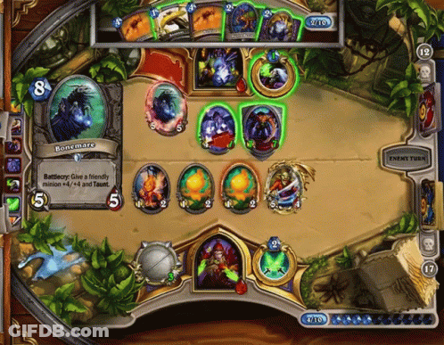 A Screenshot Of A Game With A Bonemare Card In The Middle GIF