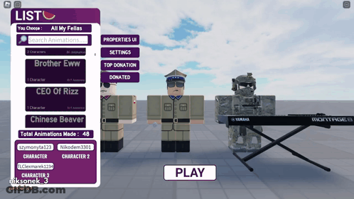 A Screenshot Of A Game With A Play Button On The Bottom GIF