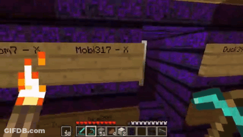 A Screenshot Of A Minecraft Game Shows A Sign That Says Mobi317 X GIF
