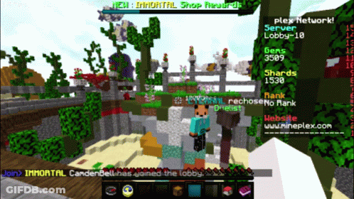 A Screenshot Of A Minecraft Game That Says Join Immortal GIF
