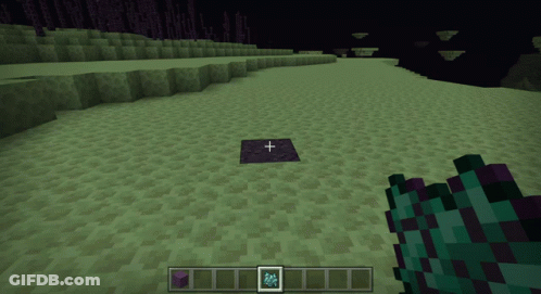 A Screenshot Of A Minecraft Game With A Purple Item In The Lower Right Corner GIF