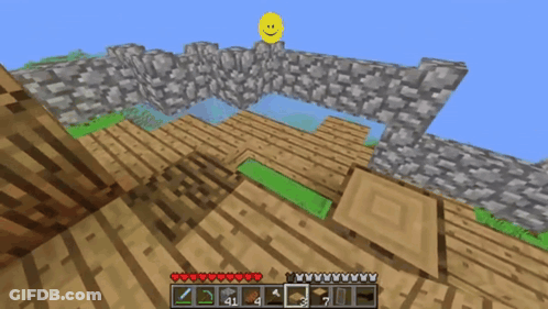 A Screenshot Of A Minecraft Game With A Smiley Face On Top Of A Wall GIF