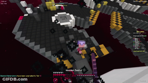 A Screenshot Of A Minecraft Game With A Wooden Sword In The Middle GIF