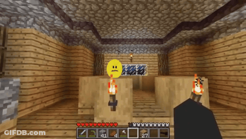 A Screenshot Of A Minecraft Game With A Yellow Smiley Face In The Middle GIF