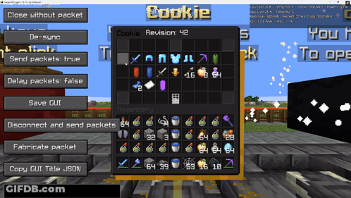 A Screenshot Of A Minecraft Game With The Name Cookie On The Top GIF