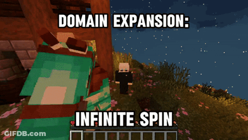 A Screenshot Of A Minecraft Game With The Words Domain Expansion Infinite Spin GIF