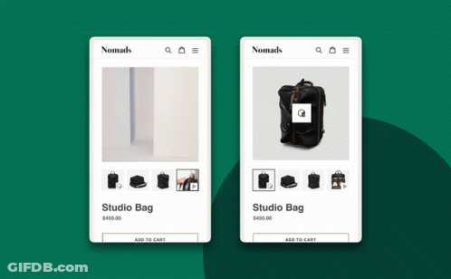 A Screenshot Of A Nomad 'S Website Shows A Studio Bag For $ 499.00 GIF