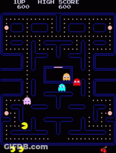 A Screenshot Of A Pac Man Video Game With A High Score Of 600 GIF