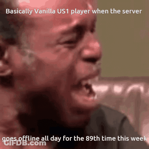 A Screenshot Of A Person Crying With The Caption Basically Vanilla Us1 Player When The Server Goes Offline All Day GIF