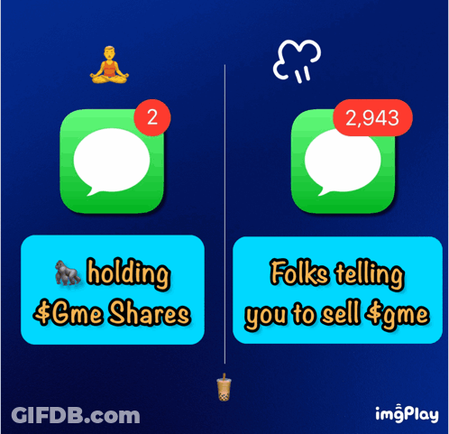 A Screenshot Of A Phone Screen Showing Holding Gme Shares And Folks Telling You To Sell GIF