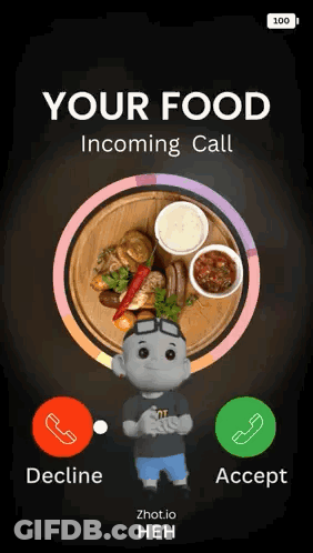 A Screenshot Of A Phone Screen That Says " Your Food Incoming Call " On It GIF
