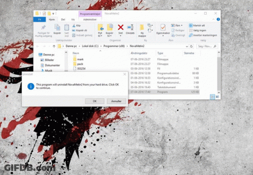 A Screenshot Of A Program That Says This Program Will Uninstall Novamet2 From Your Hard Drive GIF