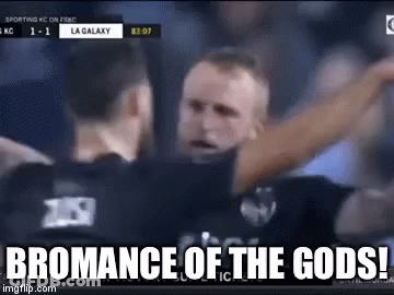 A Screenshot Of A Soccer Game With The Words Bromance Of The Gods Written On It . GIF