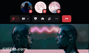 A Screenshot Of A Video Call With A Statue In The Background GIF