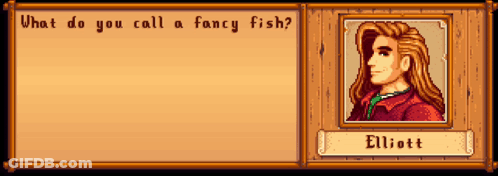 A Screenshot Of A Video Game Asking What Do You Call A Fancy Fish Elliott GIF