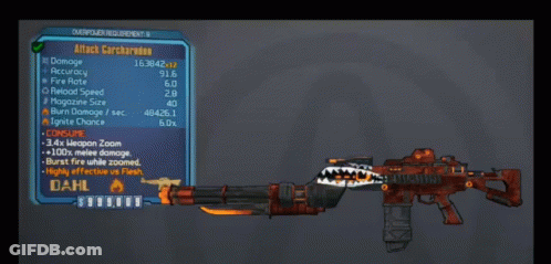 A Screenshot Of A Video Game Called Borderlands Showing The Damage Of The Attack Sarchardon GIF