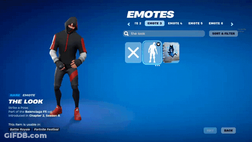 A Screenshot Of A Video Game Called Emotes With A Character Named The Look GIF