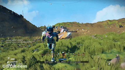 A Screenshot Of A Video Game Called Funnyland Shows A Person Running In The Grass GIF