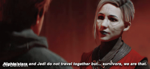 A Screenshot Of A Video Game Says Nightsisters And Jedi Do Not Travel Together But ... Survivors We Are That GIF