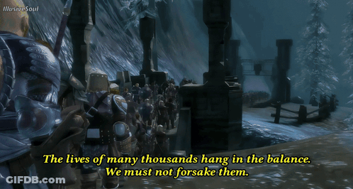 A Screenshot Of A Video Game Says The Lives Of Many Thousands Hang In The Balance We Must Not Forsake Them GIF