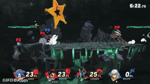 A Screenshot Of A Video Game Showing Sonic Being Knocked Out By Lucaru GIF