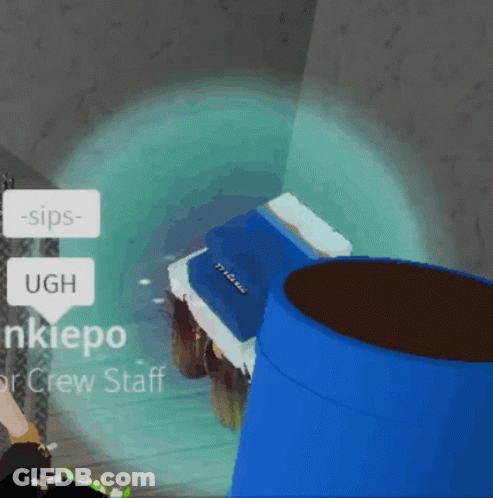 A Screenshot Of A Video Game Shows A Blue Barrel And A Person Named Nkiepo Crew Staff In The Background GIF