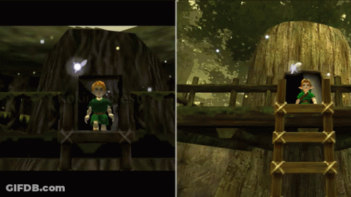 A Screenshot Of A Video Game Shows A Boy In Kokiri Forest GIF