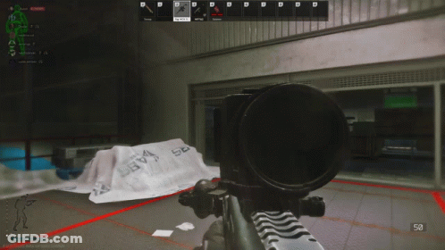 A Screenshot Of A Video Game Shows A Bullet Going Through A Broken Window GIF