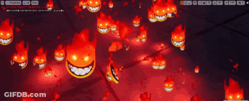 A Screenshot Of A Video Game Shows A Bunch Of Flames With Smiley Faces On Them GIF