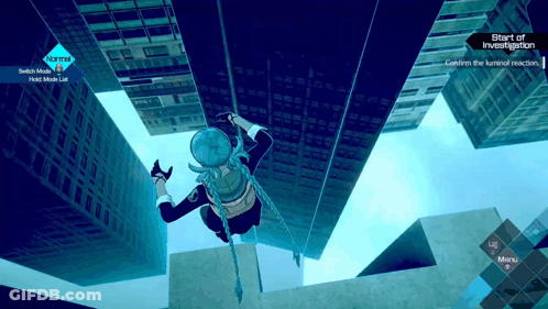 A Screenshot Of A Video Game Shows A Character Hanging From A Building GIF