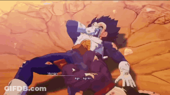 A Screenshot Of A Video Game Shows A Character Named Vegeta Laying On The Ground GIF