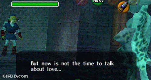 A Screenshot Of A Video Game Shows A Character Saying But Now Is Not The Time To Talk About Love GIF