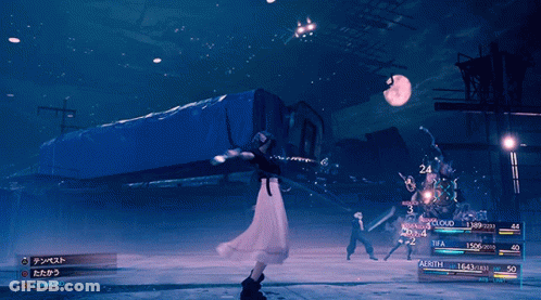 A Screenshot Of A Video Game Shows A Character With The Name Aerith On The Screen GIF