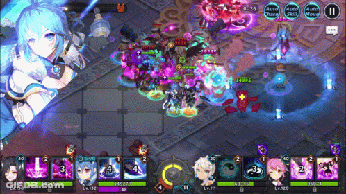 A Screenshot Of A Video Game Shows A Girl With Blue Hair Fighting A Purple Monster GIF