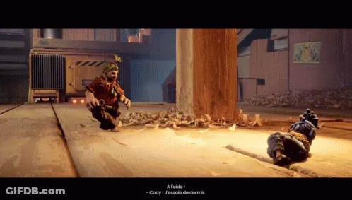 A Screenshot Of A Video Game Shows A Gnome Talking To Another Gnome Who Is Laying On The Ground GIF